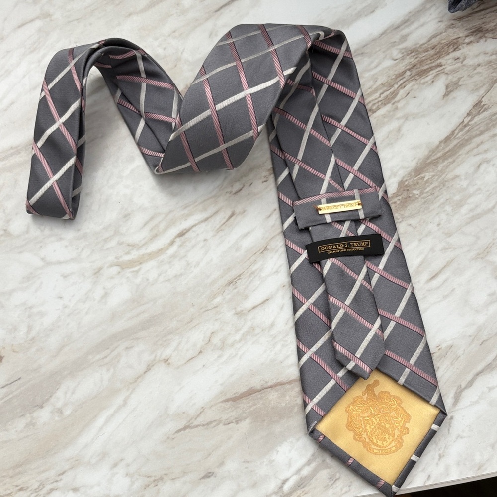 Gray and Pink Checkered Trump Tie